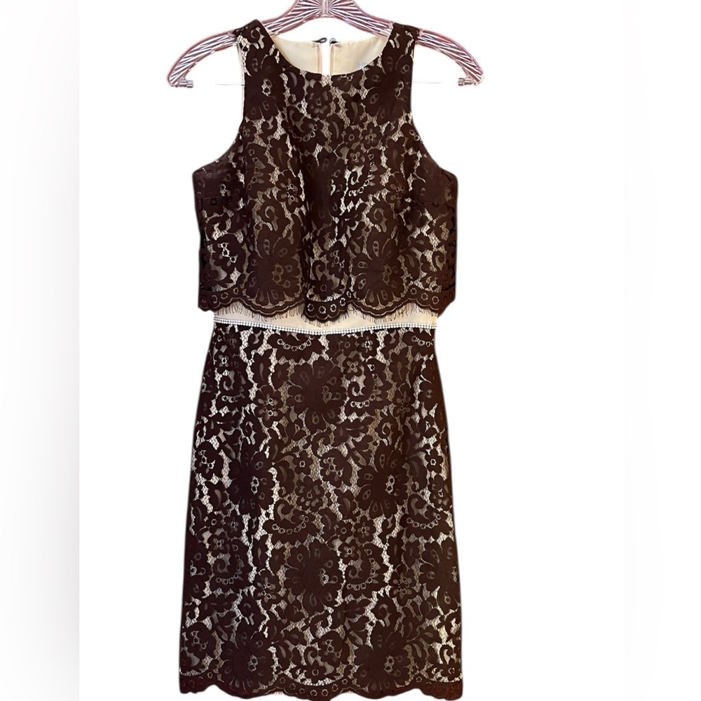 RARE Christina Wu Brown Expresso Lace Mini Dress 2